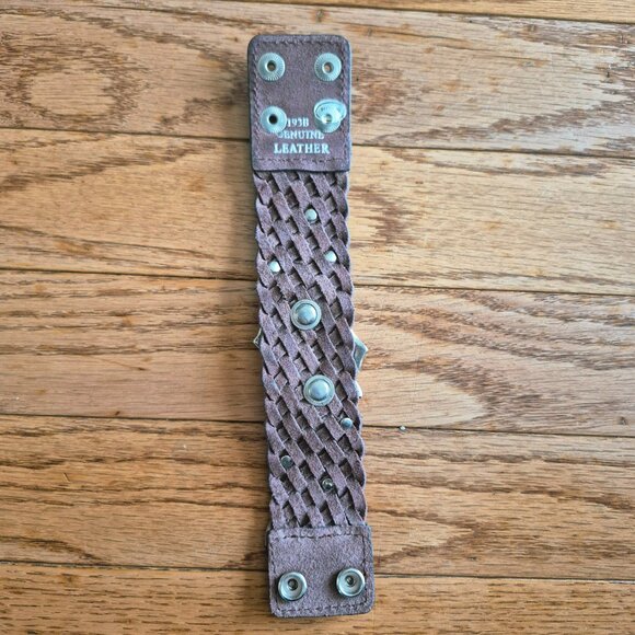 Leather Braided Cuff Bracelet w/ Rhinestone Flower - Picture 7 of 10